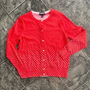 LANDS’ END Red Women’s Ombre Polkadot Cardigan Preppy Cottagecore Coastal Office